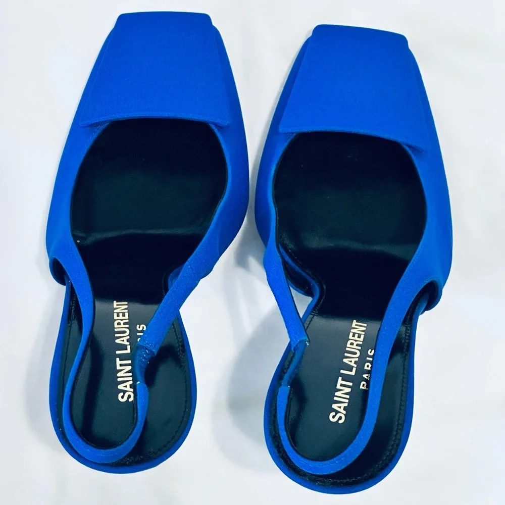 Saint Laurent YSL Satin Slingback Heels - Picture 5 of 12